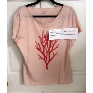 Talbots Pink Coral Graphic Tee Large Short Sleeve Top